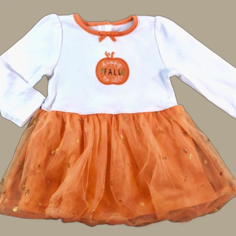 Infant Festive Fall Dress Cotton Long Sleeve TuTu size 6mo -12 Mo.